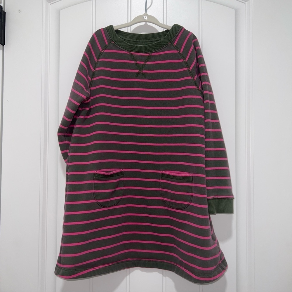 Mini Boden Girl’s Pink and Green Striped Sweater Dress Size 7-8